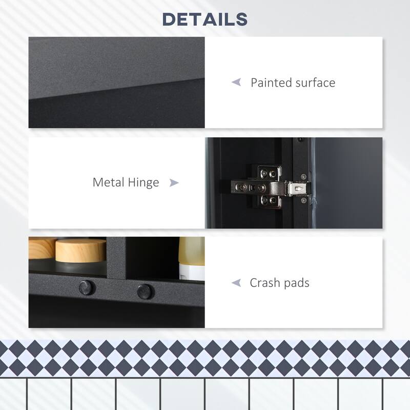Wall-Mounted Bathroom Medicine Cabinet with Double Doors, 4 Storage Shelves, and Black Stainless Steel Frame - 5.3X23.5 in