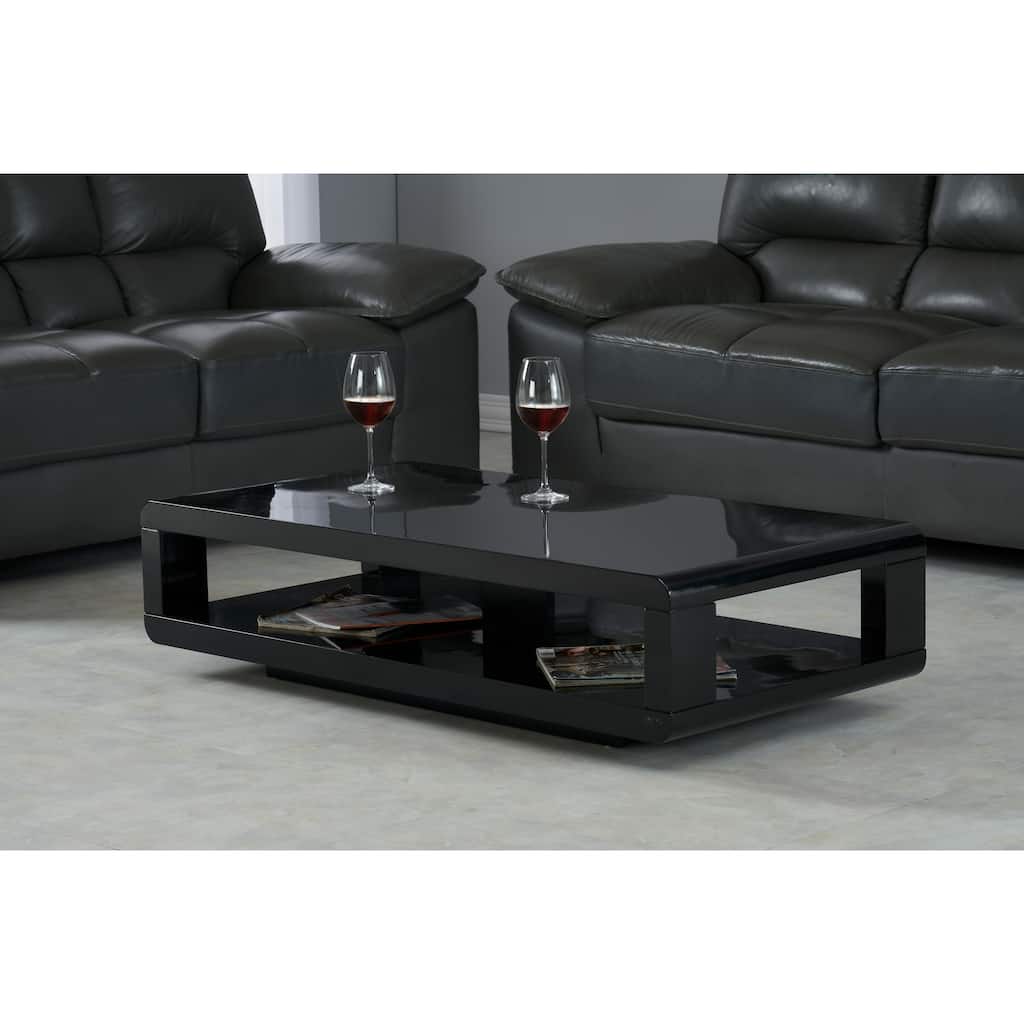 Artiva CASA Modern Lacquer Coffee Table, Glossy Black 48"X24"X12"H