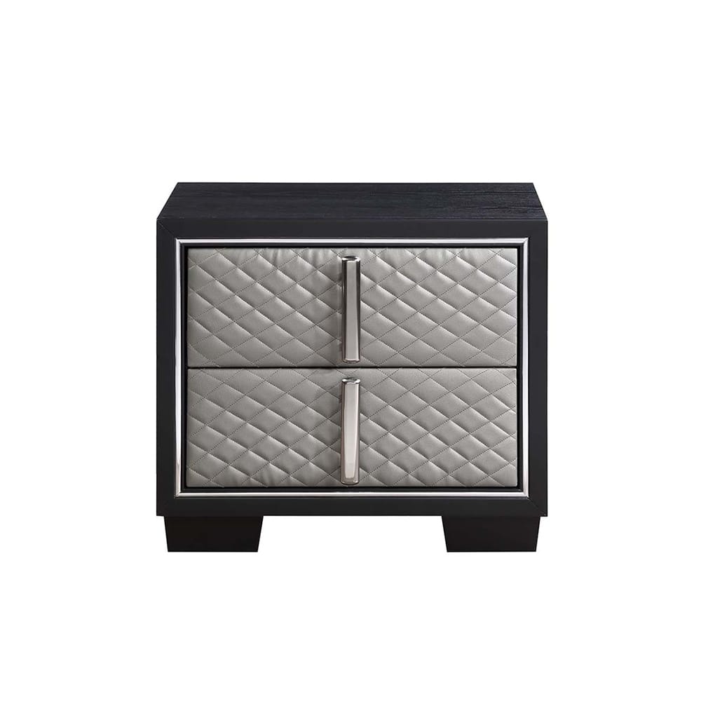 2 Drawers Nightstand in Silver and Black