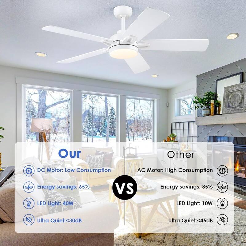 52" Indoor and Outdoor Ceiling Fan with Light Modern Ceiling Fan ,Remote and APP Conrol - 52 Inches