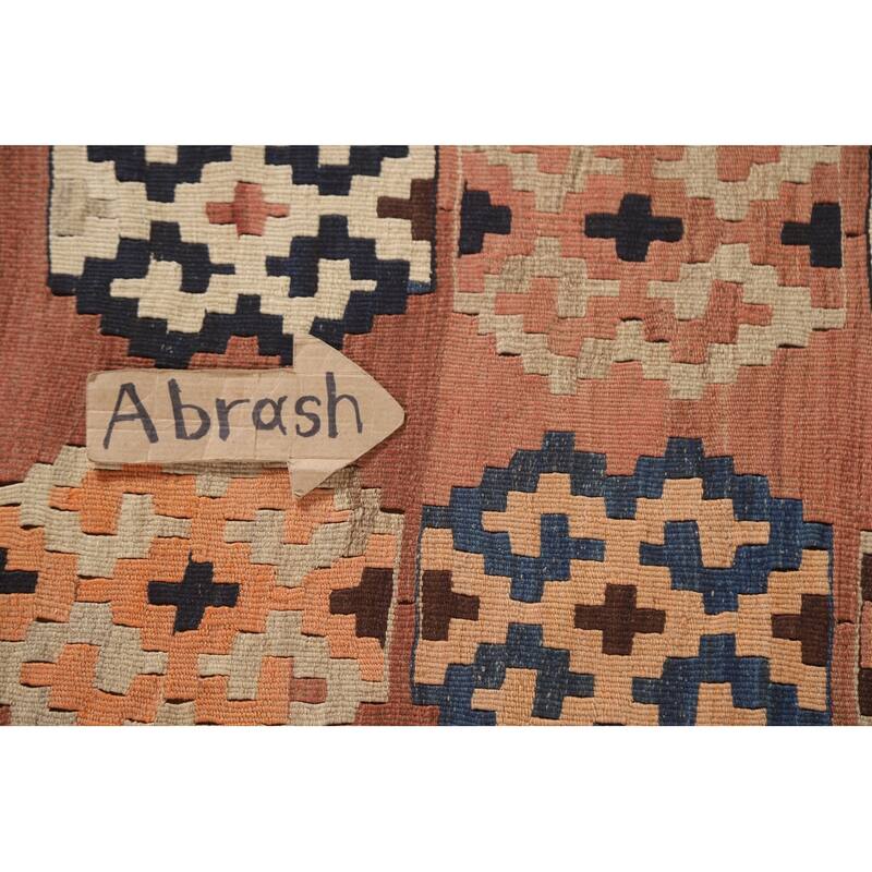 Geometric Kilim Qashqai Persian Vintage Area Rug Flatweave Wool Carpet - 4'8"x 7'3"