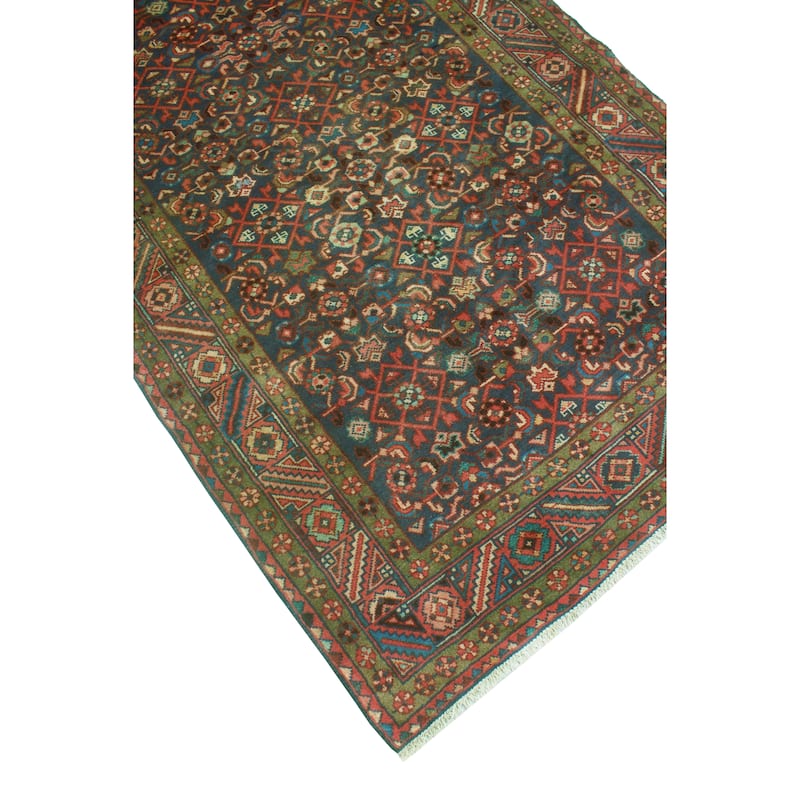 Fine Vintage Distressed Boulus Blue/Rust Runner - 3'9" x 10'9"