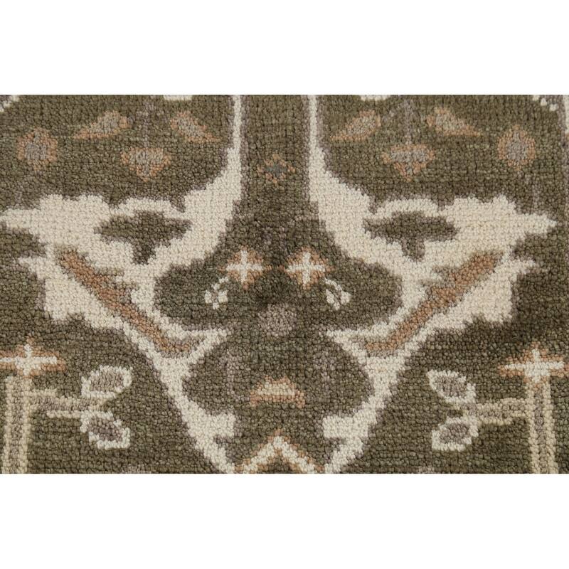 Green Oushak Oriental Runner Rug Hand-Knotted Transitional Wool Carpet - 2'6"x 9'8"