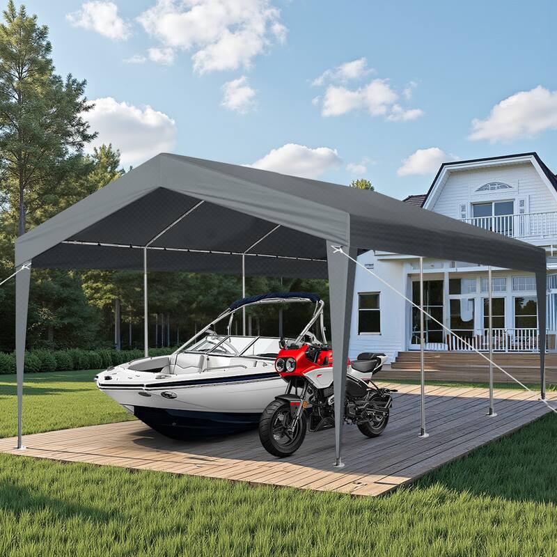 12ft by 20ft Car Canopy with Steel Frame and UV Resistant PE Fabric for Vehicle Storage Outdoor Protection - 12*20 FT