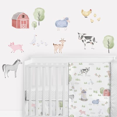 Farm Animals Peel and Stick Wall Decal Stickers Art Nursery Decor (Set of 4) - Watercolor Farmhouse Horse Cow Sheep Pig