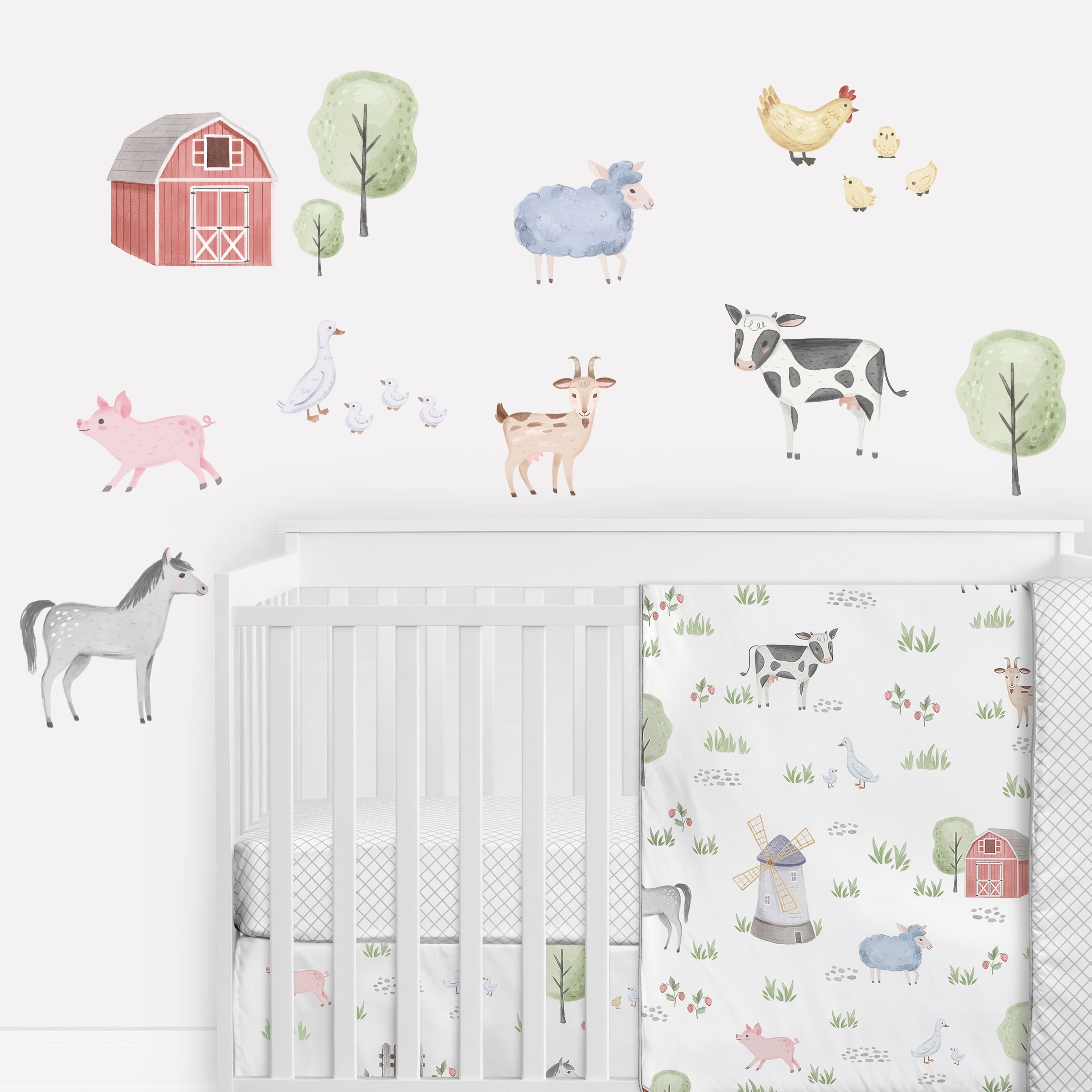 Farm Animals Peel and Stick Wall Decal Stickers Art Nursery Decor (Set of 4) - Watercolor Farmhouse Horse Cow Sheep Pig