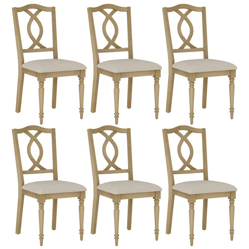 Wood Dining Chair with Cross-Back & Rubber Wood Gourd-Shaped Leg, Oak - 6-Piece