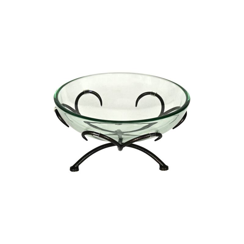 HomeRoots 13" Clear And Black Glass And Metal Round Decorative Bowl With Stand - 12.50 in. x 6.75 in. x 12.50 in.