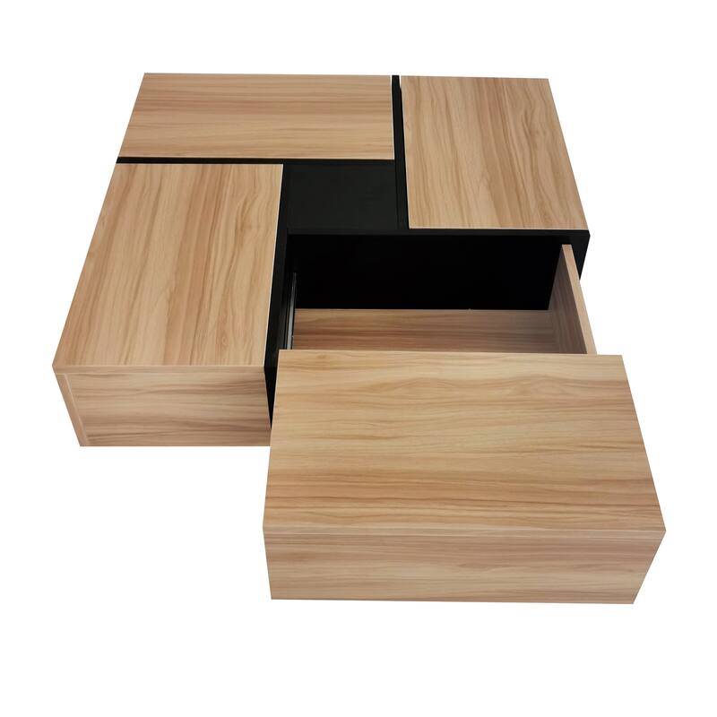 High-gloss Extendable Coffee Table with 4 Hidden Storage Compartments