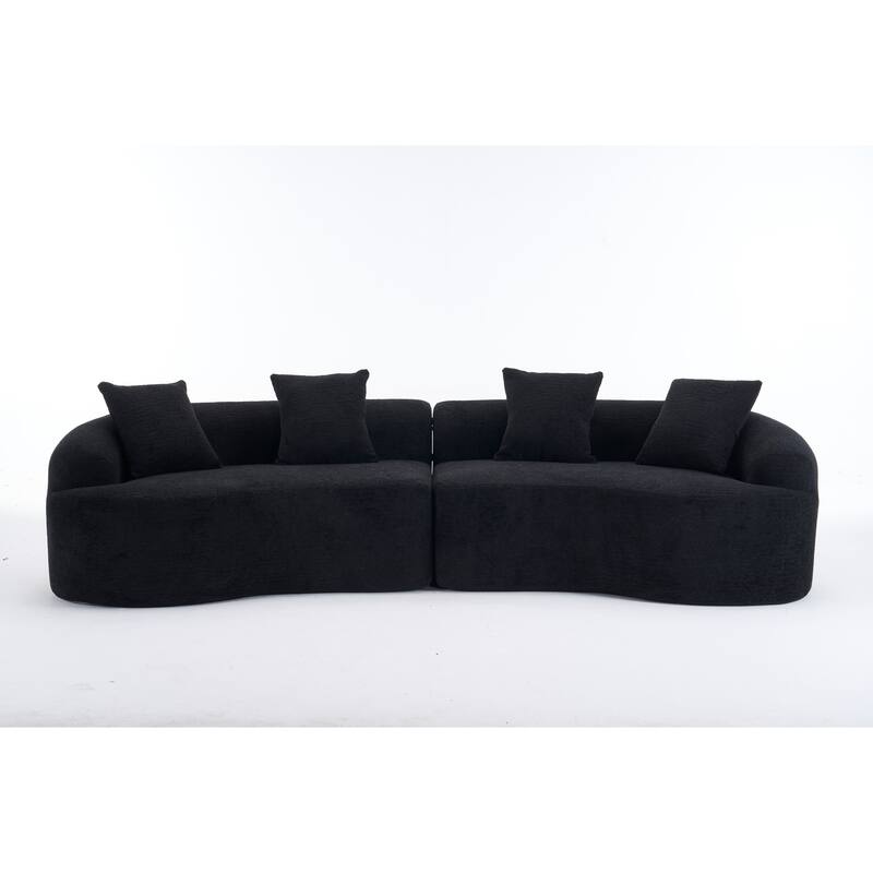 Modular Curved Sectional Sofa, Full Compression 4-Seater Foam Couch, Chenille Boneless Cloud Sofa for Living Room, Bedroom
