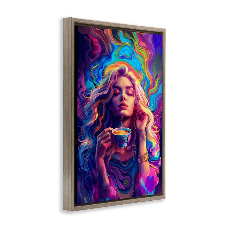 Stupell Spiritual Woman Sipping Tea Framed Floater Canvas Wall Art Design By Spirit of the Rainbow