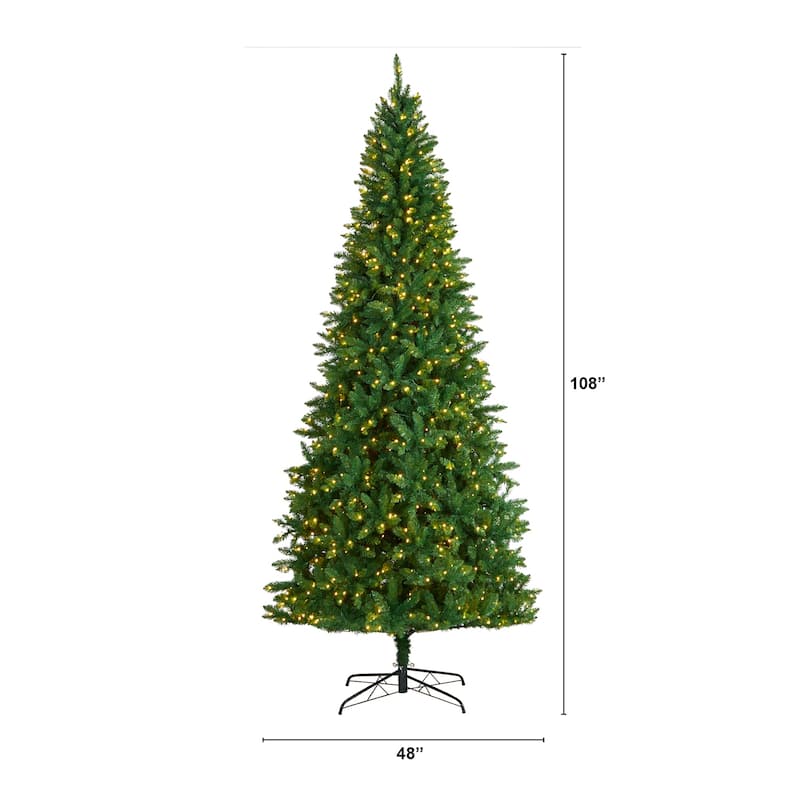 9ft. Fir Artificial Christmas Tree with 800 Clear LED Lights & 2093 Branches - Majestic Seasonal Holiday X-Mas Display