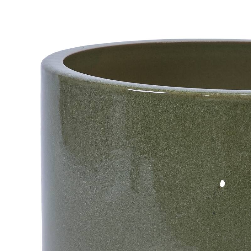 Anmytek 3 Piece Ceramic Planter Set with Glossy Olive Green Finish, Porous Micro Hole Texture for Air Circulation