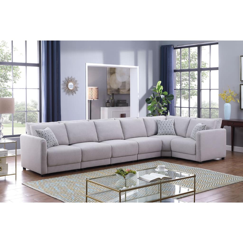 6 Piece Modular Sectional Sofa with 3 Pillows in Light Gray