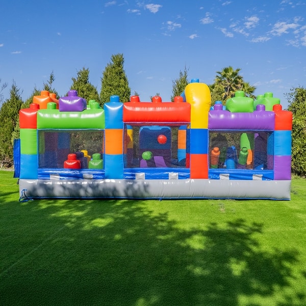 HeroKiddo 20FT Block Party Inflatable Obstacle Course with Air Blower, Commercial Grade PVC, Kids Outdoor Play, Summer Fun