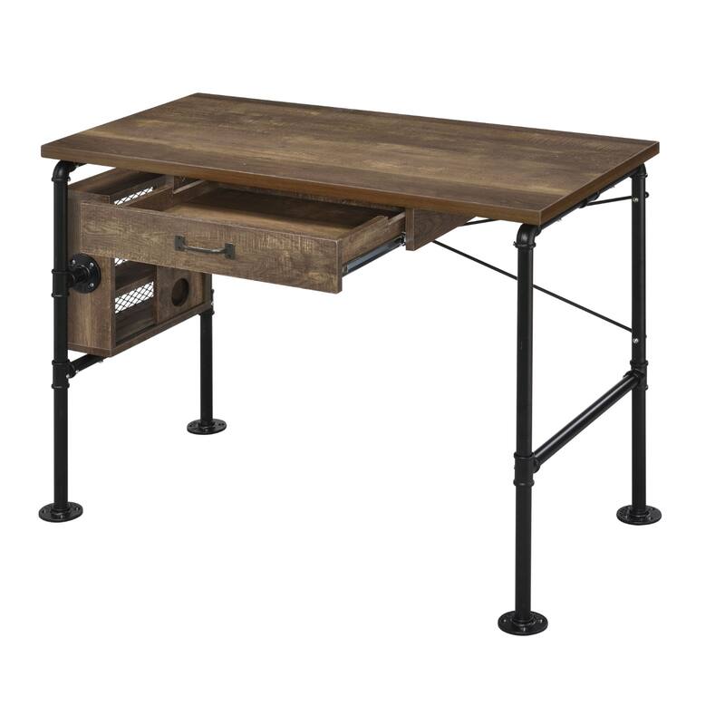 39” Rectangular Wood Writing Desk with Drawer and 3-Tier Shelf Small Modern Table for Bedroom or Living Room