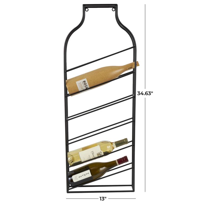 Metal Minimalistic Bottle Shaped 6 Bottle Wall Wine Rack with Open Style Frame - Black - Roche River Decor - 4"W x 13"L x 35"H