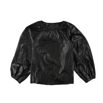 Alfani Womens Shirred Faux Leather Basic T-Shirt,, Black, Small