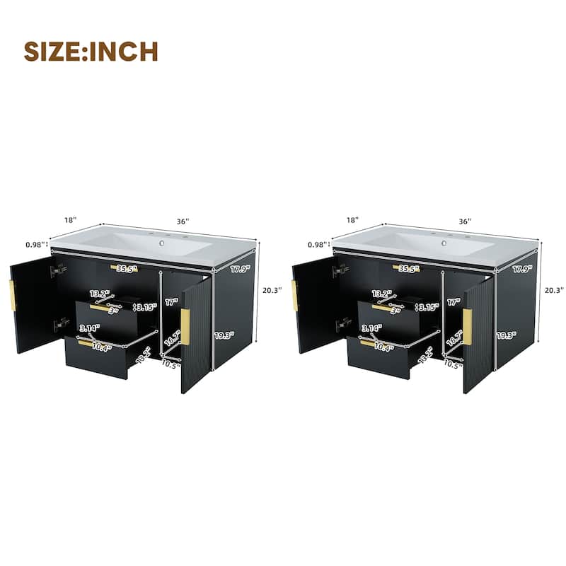 72'' Wall Mounted Bathroom Vanity with White Integrated Resin Sink - 72'' x 18'' x 20.3''