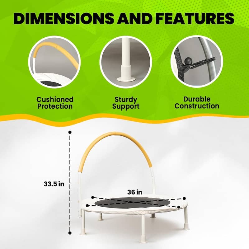 36 Inch Kids Bouncer Trampoline with Handlebar - Indoor Outdoor Toddler Mini Trampoline for Active Play