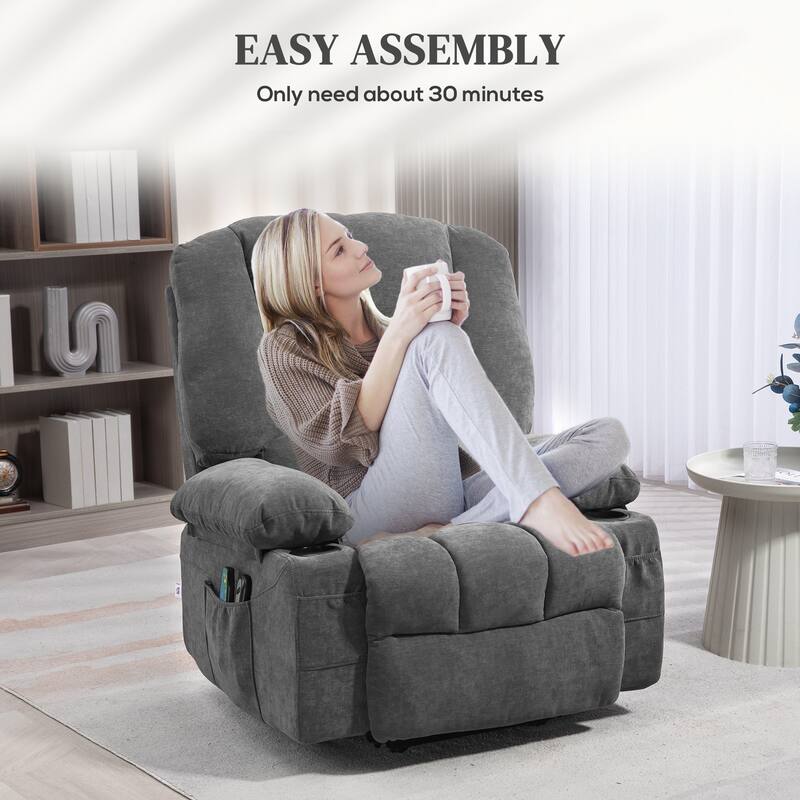 Brown Electric Lift Recliner with Vibration Massage, Heating, Adjustable Positions, Remote Control, and Side Pockets