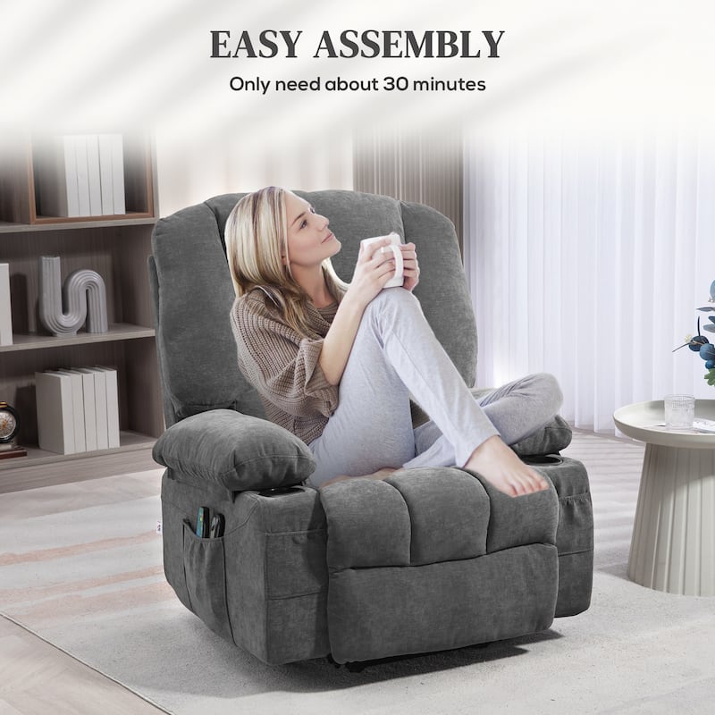 Brown Power Lift Recliner Chair with Vibration Massage, Heating, Remote Control, Quick Assembly, and Side Pockets
