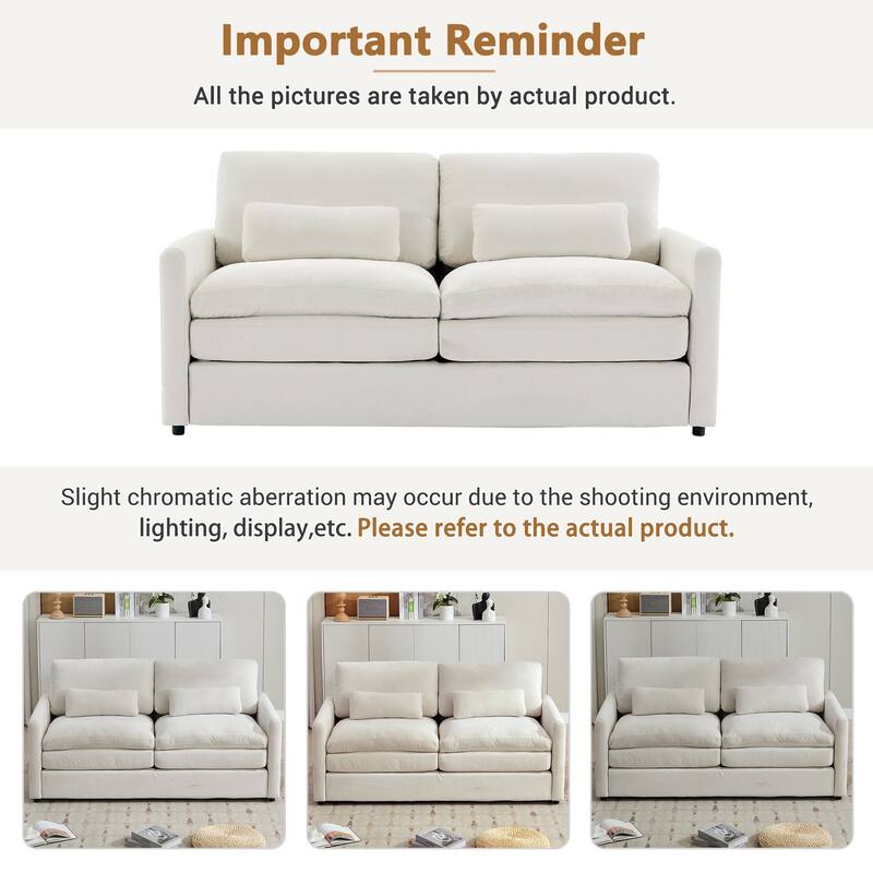 Chenille Fabric Upholstered Loveseat Sofa, Deep Seat Couch Settee with Pillow, 2 Seater Sofa with Plush Cushion
