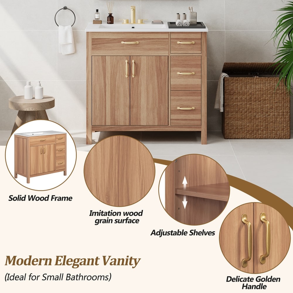 Boho 36" Bathroom Vanity Base & Ceramic Sink Set, Bathroom Cabinet - 36 Inch