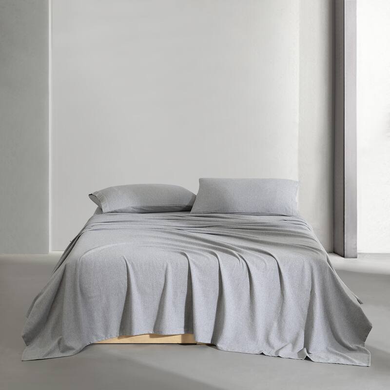 Calvin Klein Melange Cotton Flannel Solid Sheet Set - Silver Grey - King