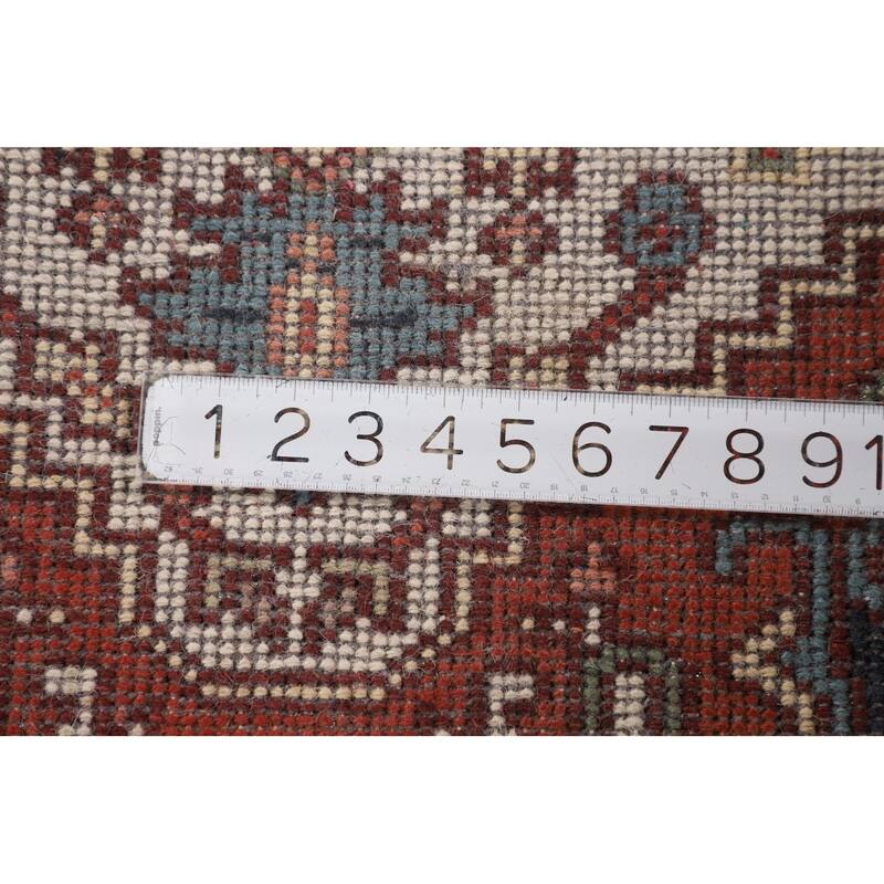 Ivory Geometric Heriz Serapi Runner Rug Hand-Knotted Wool Carpet - 2'6"x 7'10"