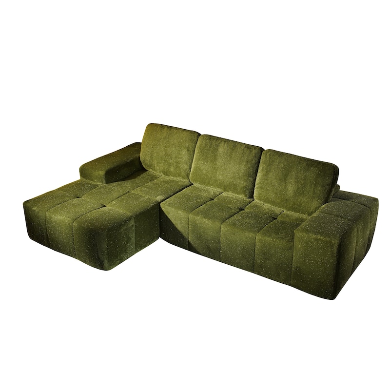 HOOOWOOO Modern Sparkly Velvet Fabric Chaise Sofa Couch