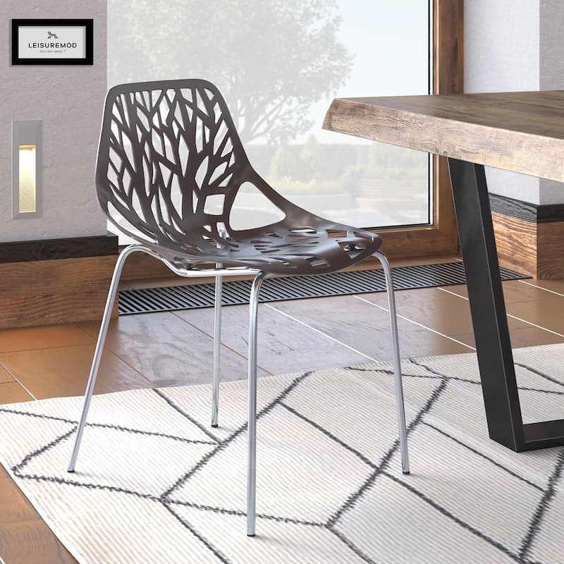 Asbury Stackable Dining Chair with Chrome Legs Side Chair with Modern Cut-Out Design Backrest