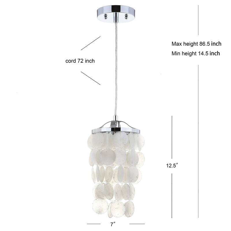 Nova 7" Seashell LED Pendant Pendant, White/Chrome by JONATHAN Y