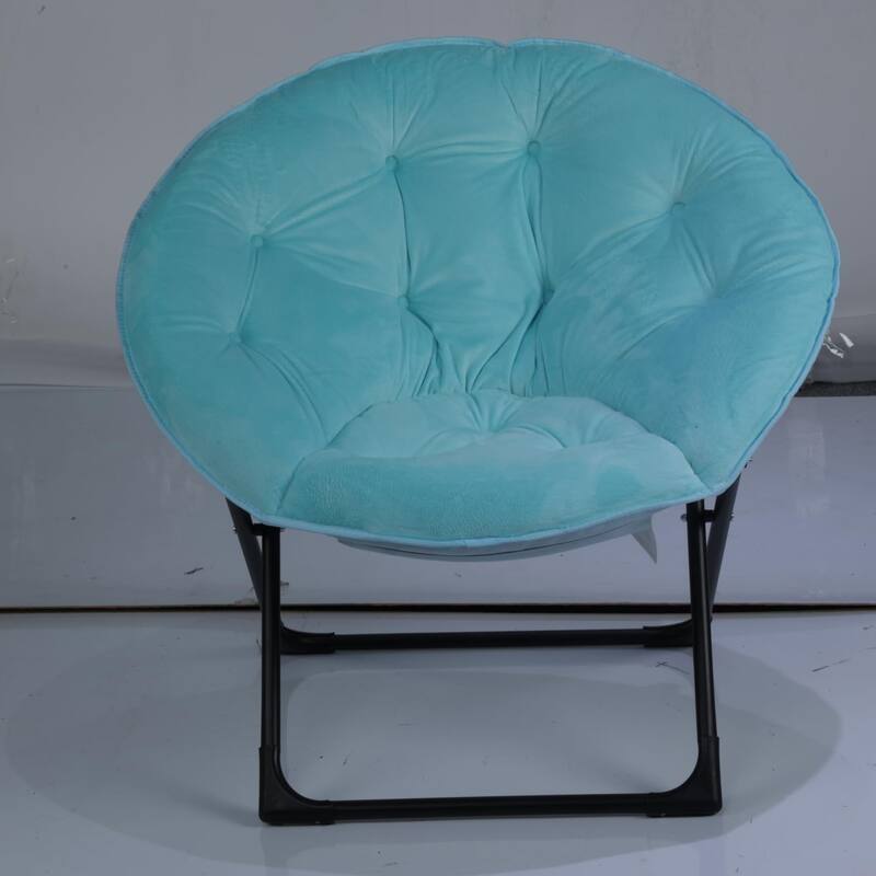 Comfy Folding Saucer Chair for Bedroom, Faux Fur Lounge Moon Chair with Sturdy Metal Frame, Oversized Plush Flower