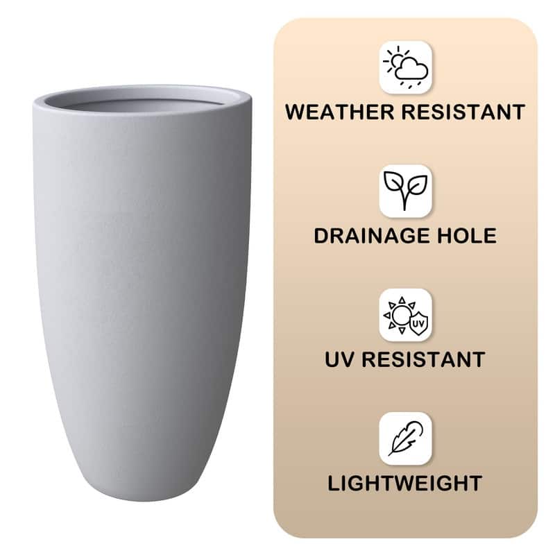Crete Tapered Round Planter, Durable Fiberstone & Clay Indoor/Outdoor Pot with Drainage