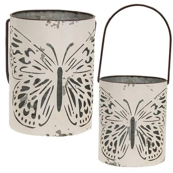 2/Set Butterfly Cutout White Metal Buckets - 7” x 6” (H x D) - Bed Bath ...
