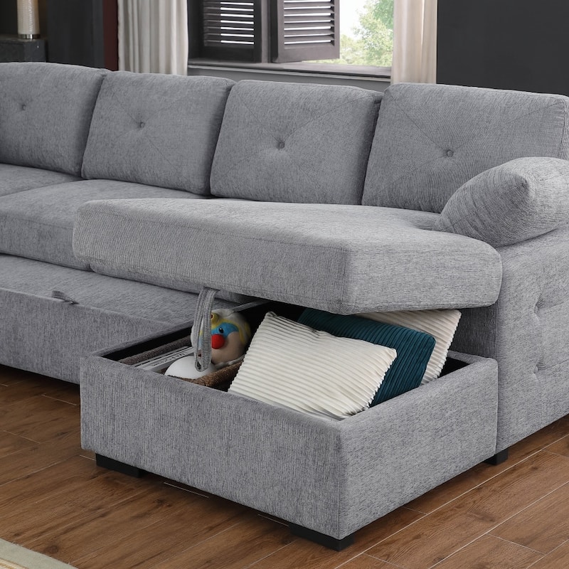 Convertible Pull-out Sectional Sofa Loveseat Sleeper with Storage and Pillows