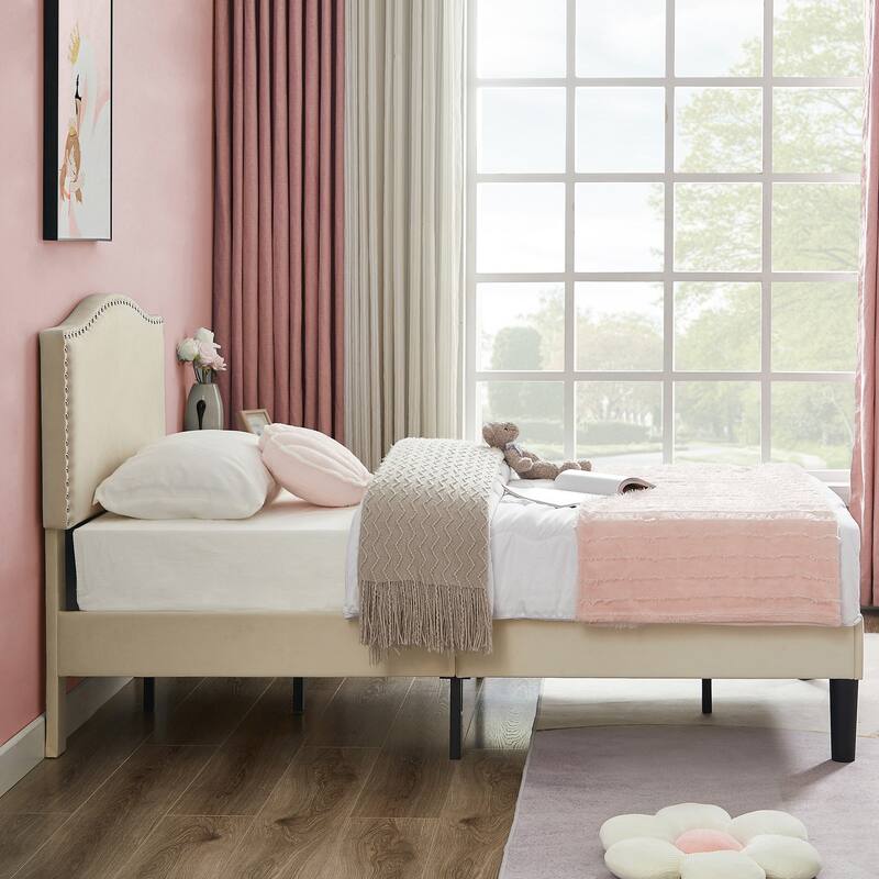 VCCELO 2-Pack Twin Size Bed Frame with Adjustable Headboard Noise-Free Twin Size Bed Set of 2 for Kids Room Dorm Apartments