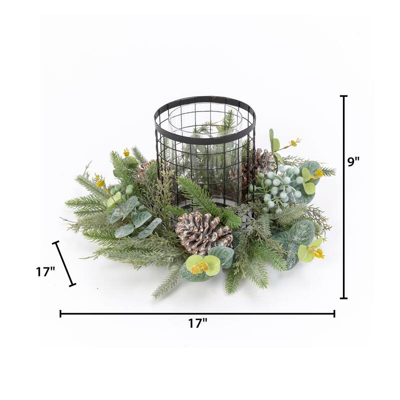 17 in. Metal Holiday Centerpiece Glass Candle Holder