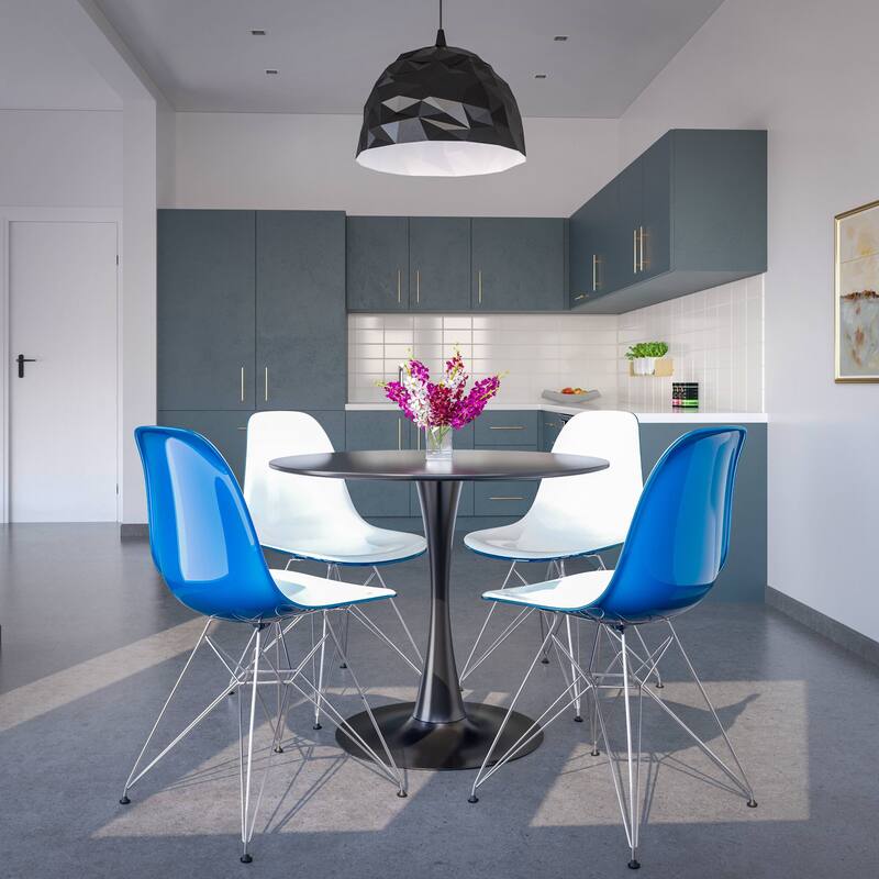 5-Piece Dining Set with 35" Round MDF Table and 4 ABS Plastic Side Chair in Chrome