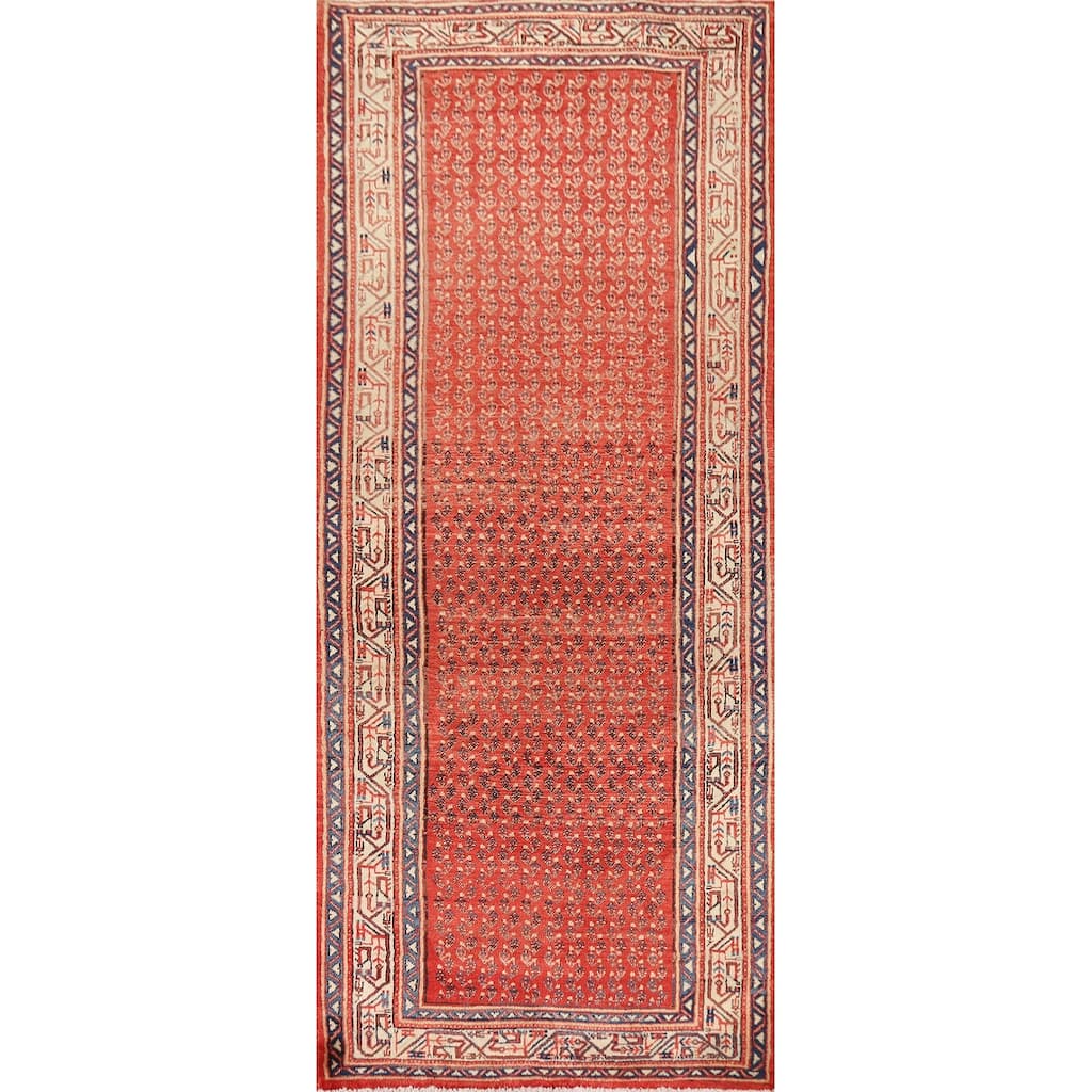 All-Over Boteh Botemir Persian Runner Rug Handmade Wool Carpet - 3'6" x 10'2"