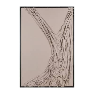 Rose Acrylic Wall Art with Taupe Canvas in a Black Frame