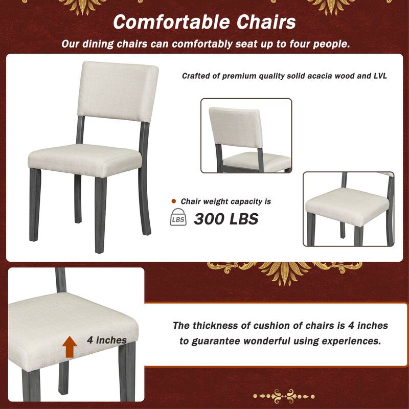 Retro 5-Piece Dining Set, Round Table with Curved Trestle Legs & 4 Upholstered Chairs, Taupe