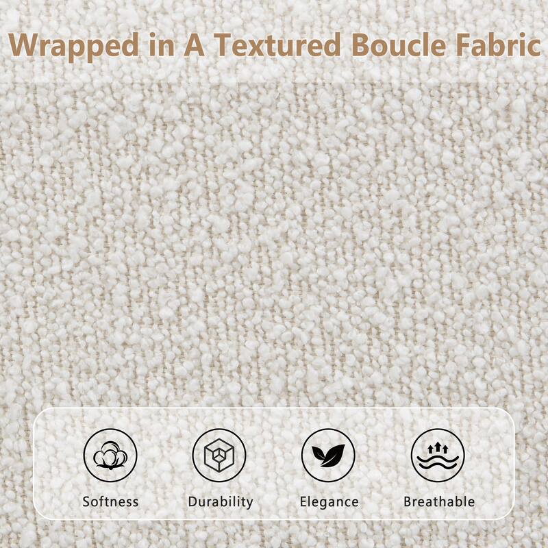 Luxury King Boucle Upholstered Platform Bed, Curved Tufted Headboard, Soft Edges, Beige