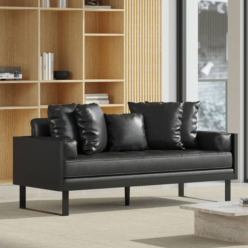 Contemporary Oversize PU Upholstered Loveseat with Pillows