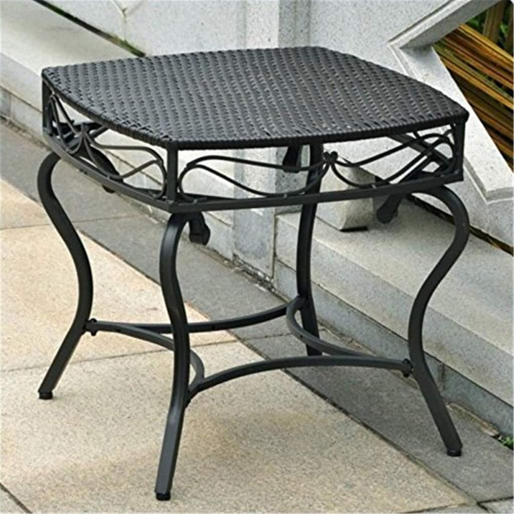 Elegant Side Table - Resin Wicker & Steel - Patio, Pool, Living Room - 22x22x21 Inches - Durable Design - 21
