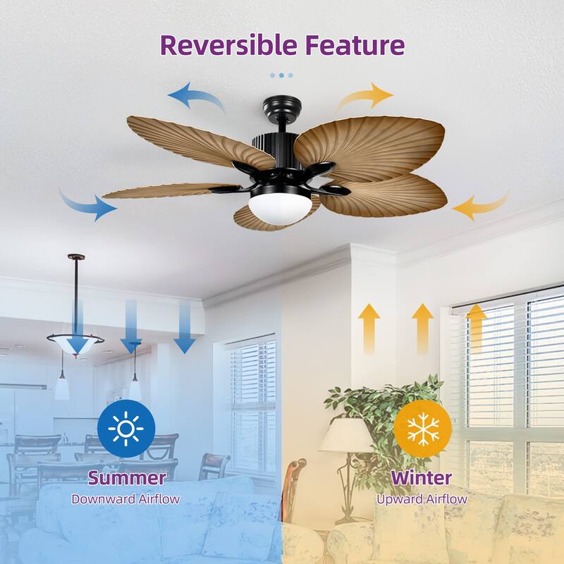 52 Inch Palm leaf Ceiling Fan with LED Light and Remote Control