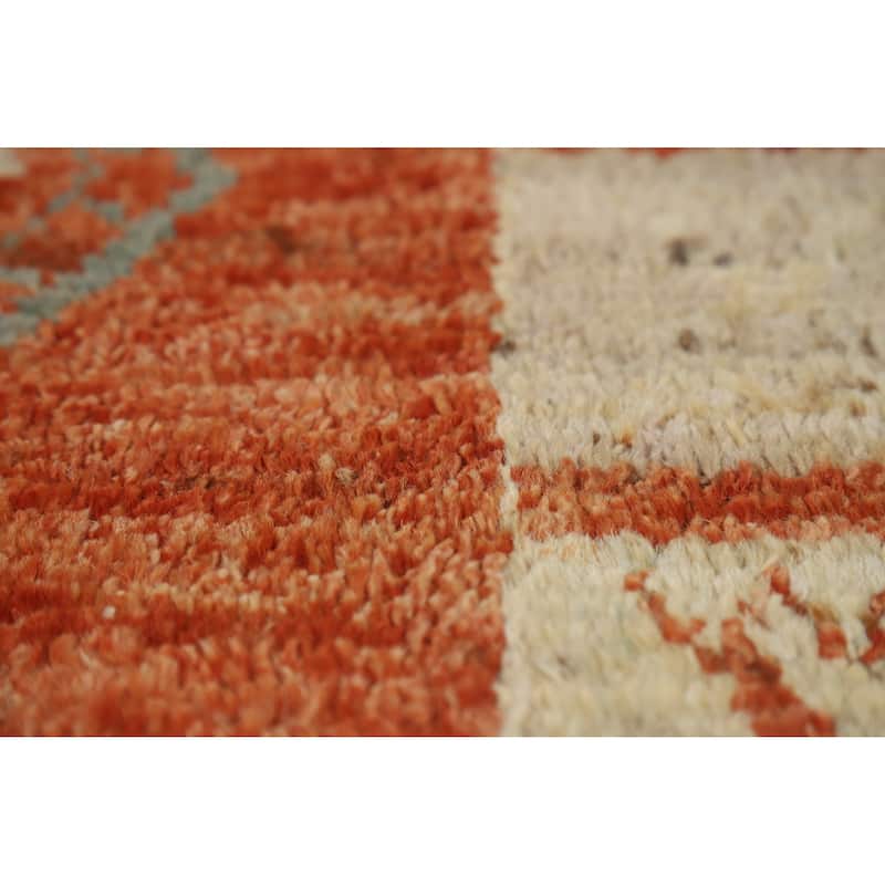 Orange Geometric Moroccan Oriental Rug Hand-Knotted Modern Wool Carpet - 4'1" x 6'1"