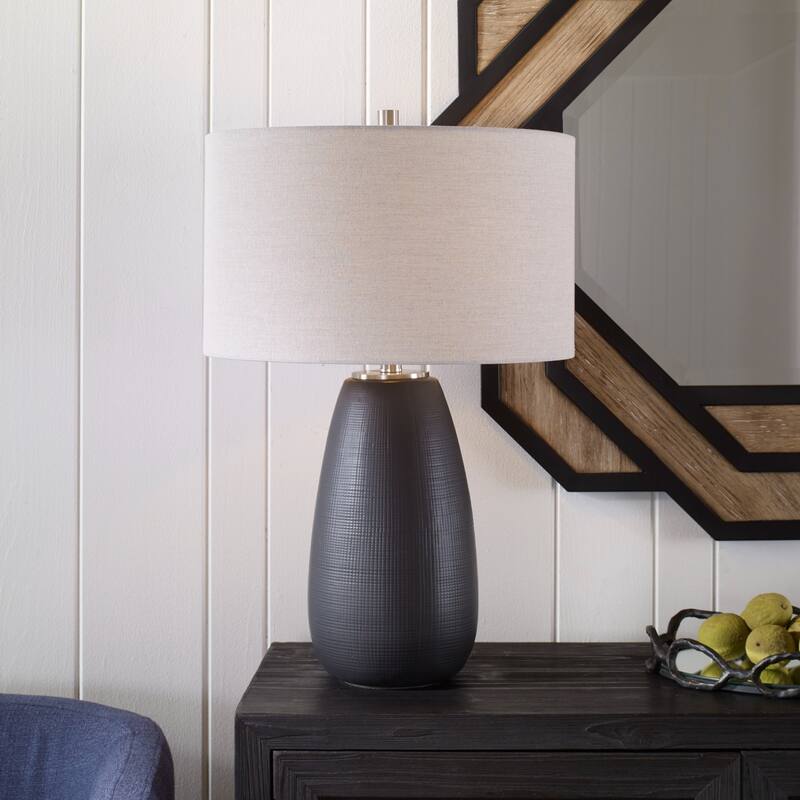 Carved Gridline Ceramic Table Lamp - 27.25"