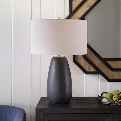 Carved Gridline Ceramic Table Lamp - 27.25"
